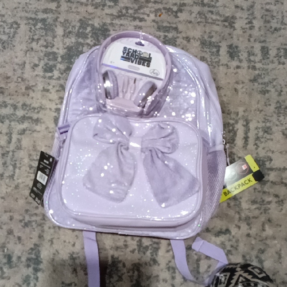 Sparkly Purple Kids Backpack with Headphones